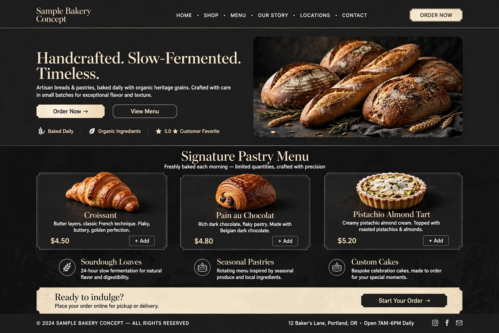 Concept website design for a fictional bakery